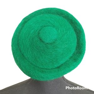 Vtg Henry Pollak Inc Melosoie Ladies Pillbox Hat Green 100% Wool Union Made USA.